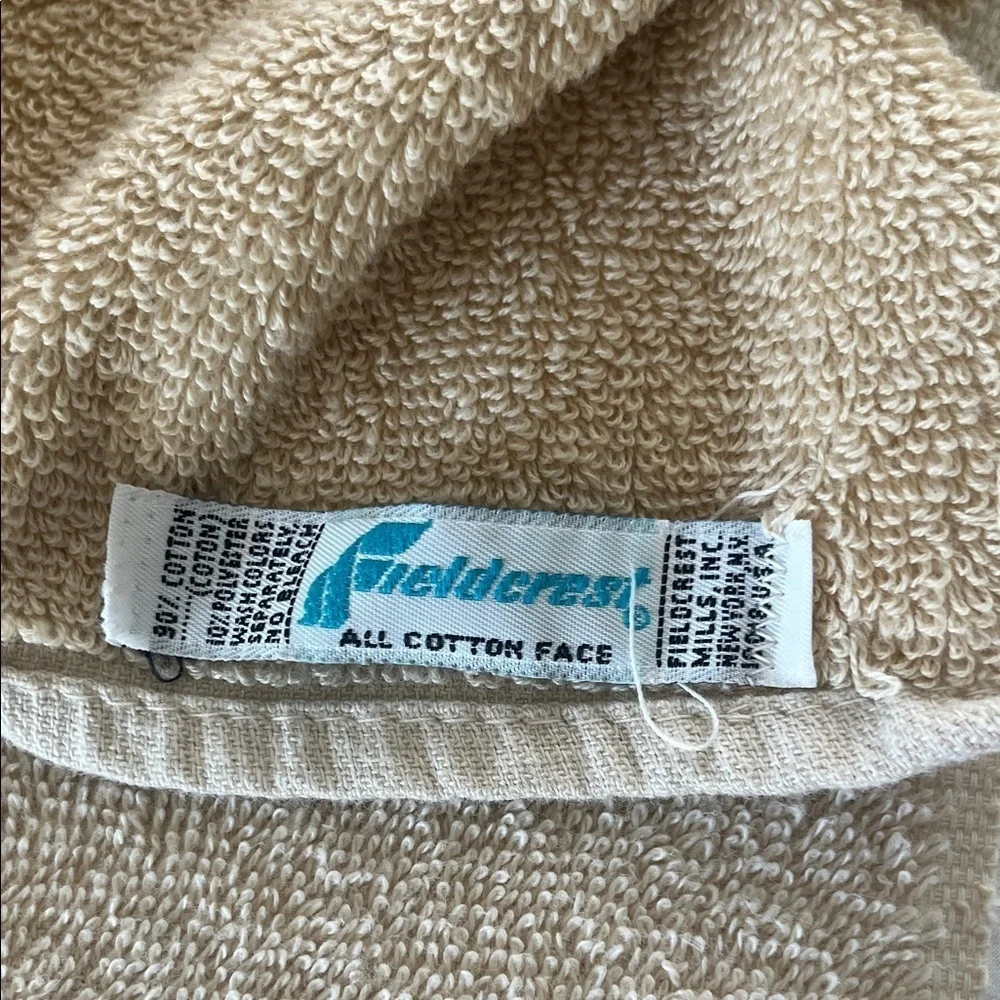 Vintage Fieldcrest Cotton Towel Beige Jacquard Floral Pattern mid century retro